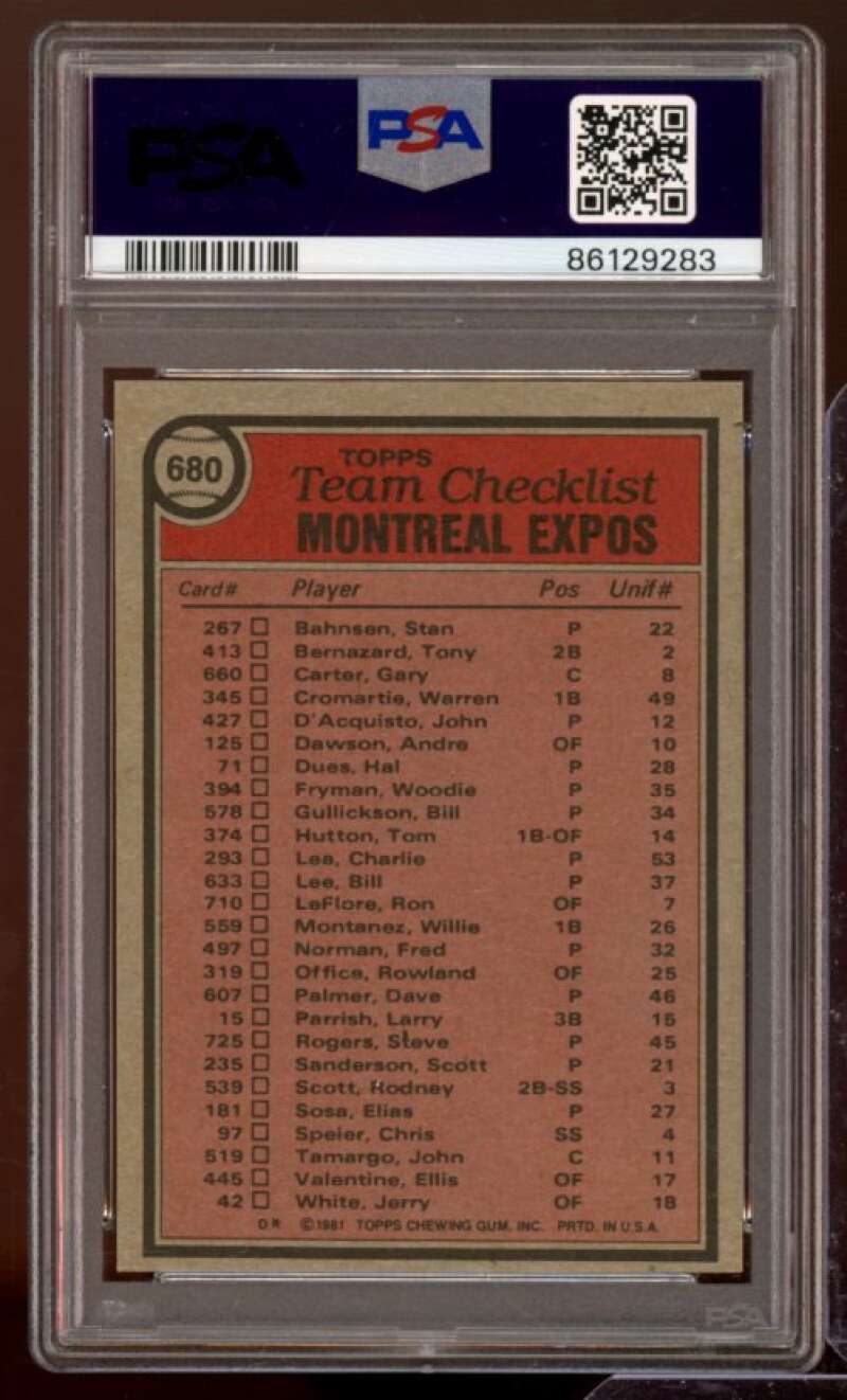 Expos Team Card 1981 Topps #680 PSA 8 Image 2