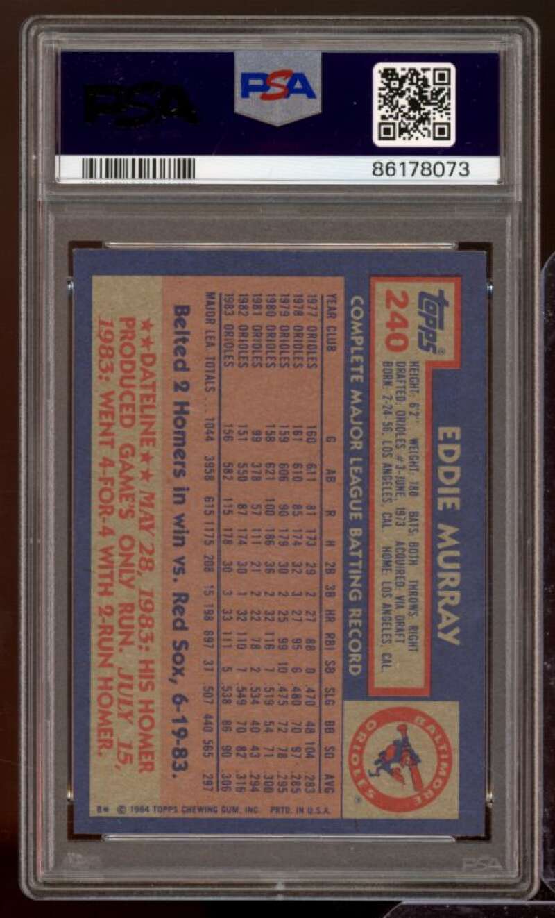 Eddie Murray Card 1984 Topps #240 PSA 9 Image 2