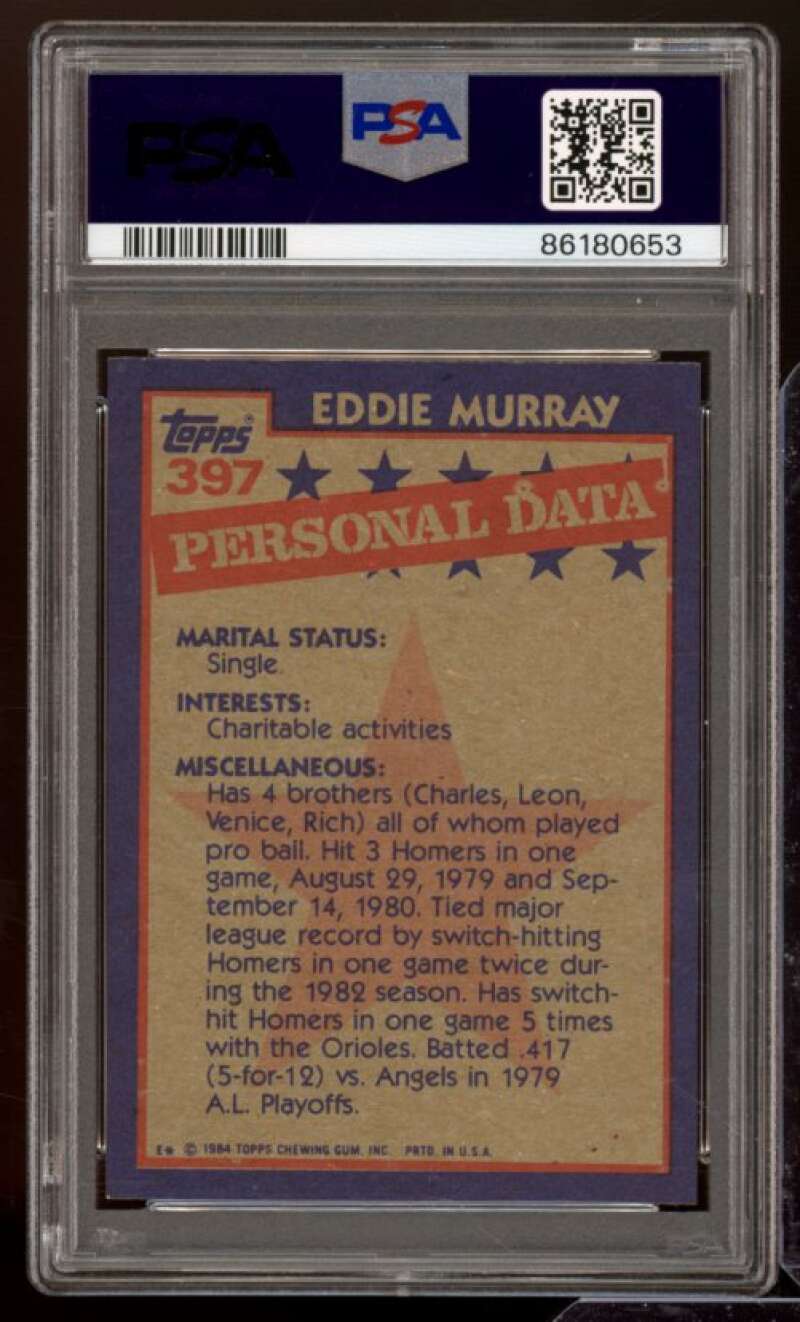 Eddie Murray Card 1984 Topps #397 PSA 9 Image 2