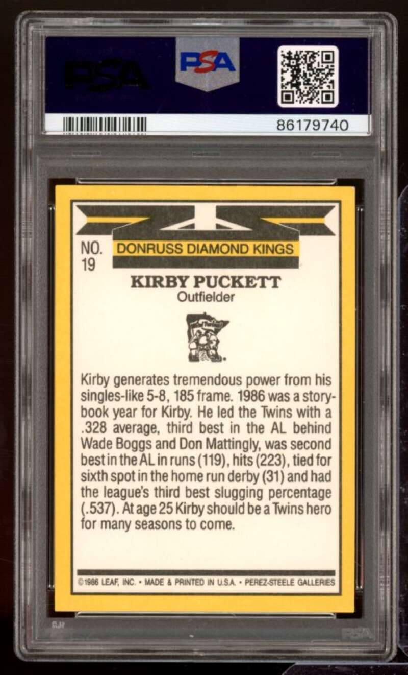 Kirby Puckett Card 1987 Donruss #19 PSA 9 Image 2