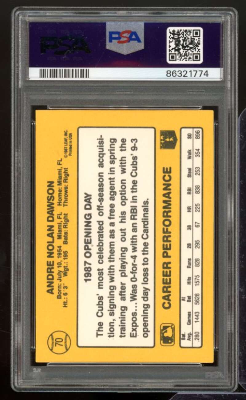 Andre Dawson Card 1987 Donruss Opening Day #70 PSA 8 Image 2