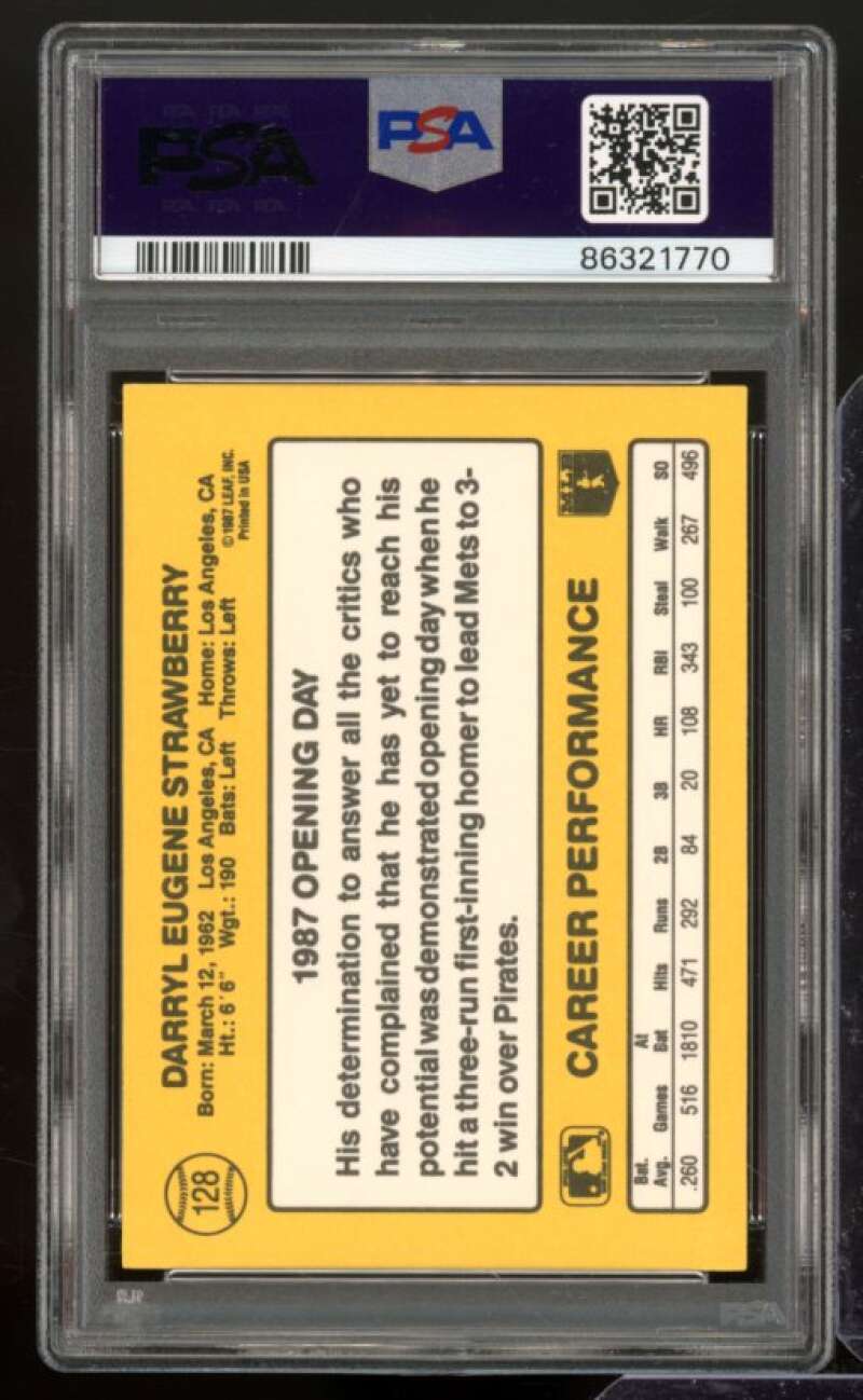 Darryl Strawberry Card 1987 Donruss Opening Day #128 PSA 9 Image 2