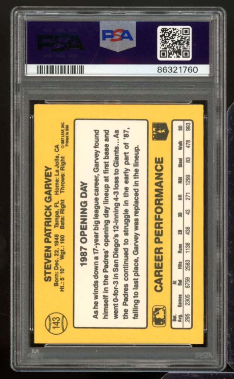 Steve Garvey Card 1987 Donruss Opening Day #143 PSA 9 Image 2