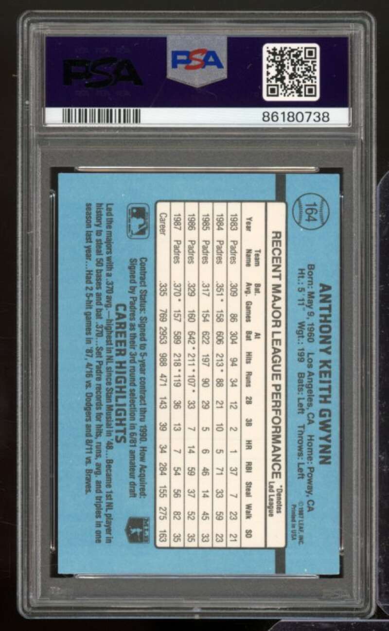 Tony Gwynn Card 1988 Donruss #164 PSA 9 Image 2