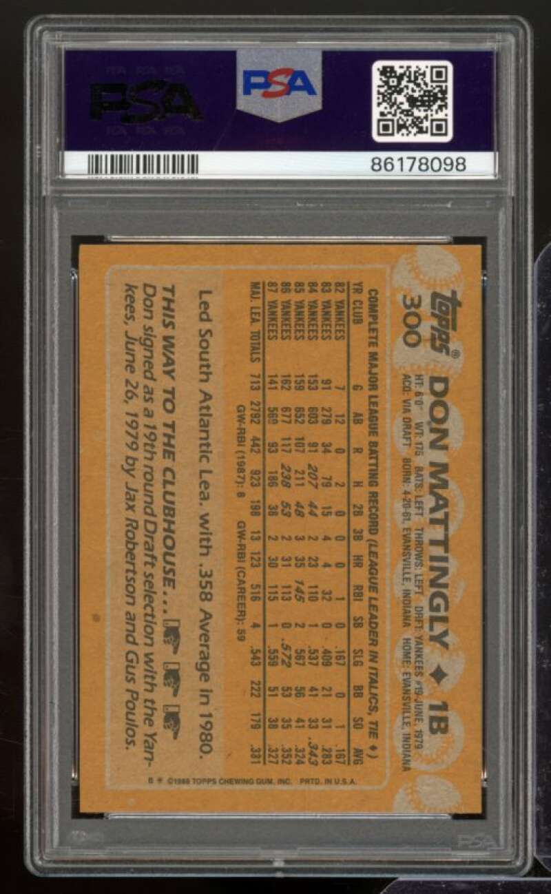 Don Mattingly Card 1988 Topps #300 PSA 9 Image 2