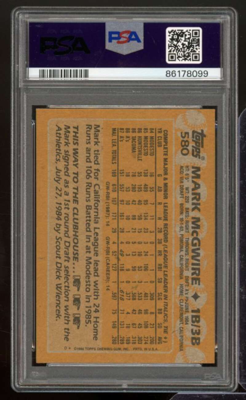 Mark McGwire Card 1988 Topps #580 PSA 9 Image 2