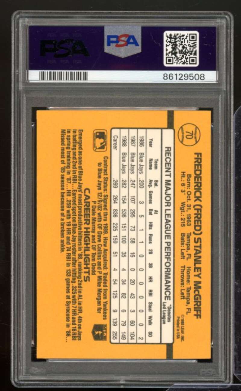 Fred McGriff Card 1989 Donruss #70 PSA 9 Image 2