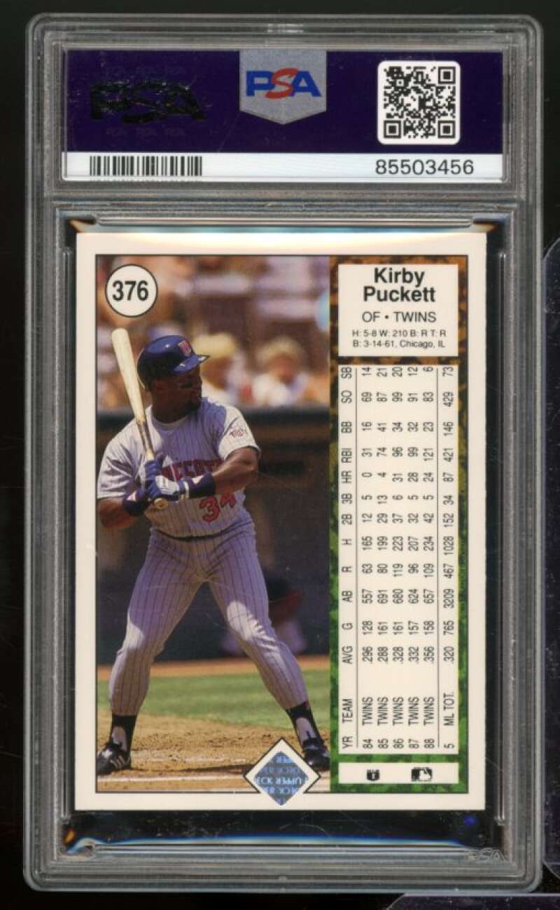 Kirby Puckett Card 1989 Upper Deck #376 PSA 9 Image 2