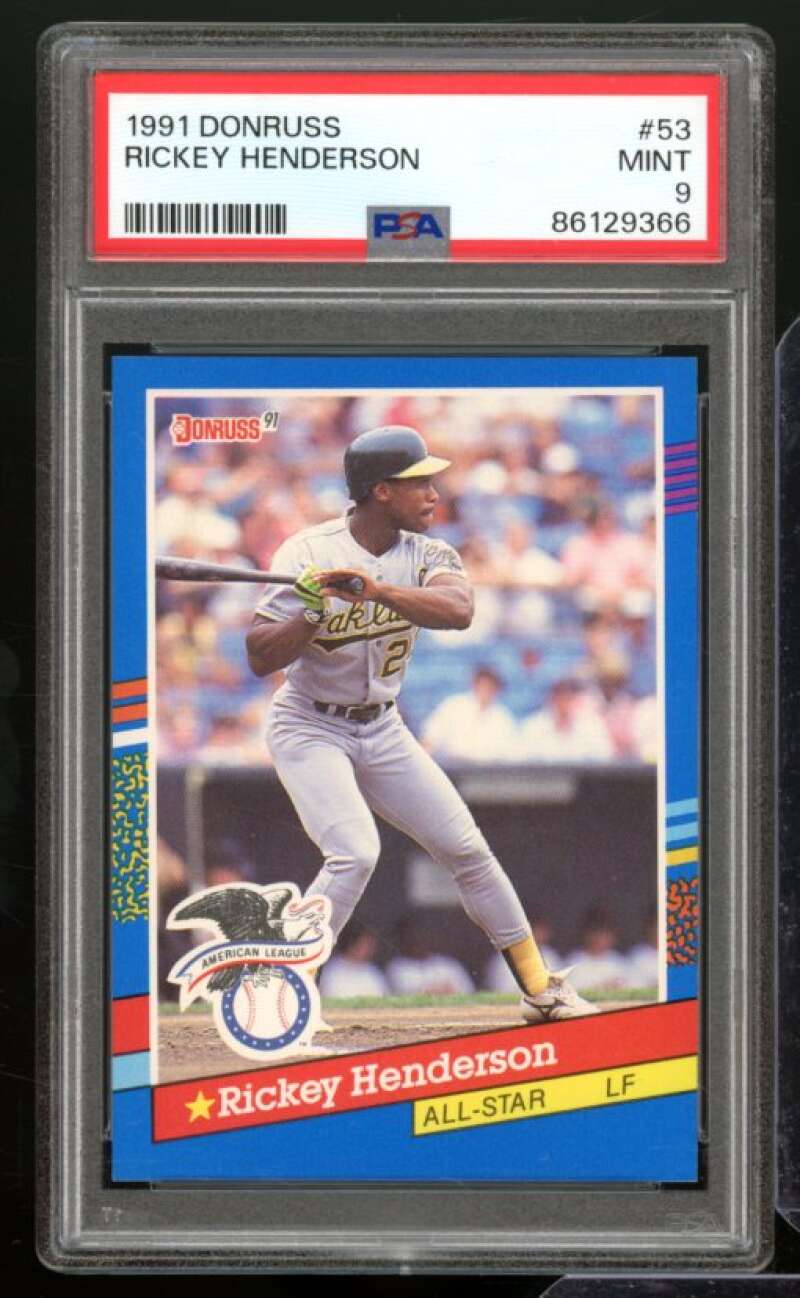 Rickey Henderson Card 1991 Donruss #53 PSA 9 Image 1