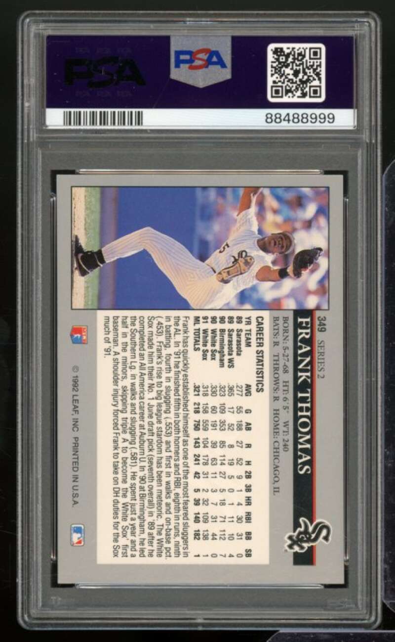 Frank Thomas Card 1992 Leaf #349 PSA 9 Image 2