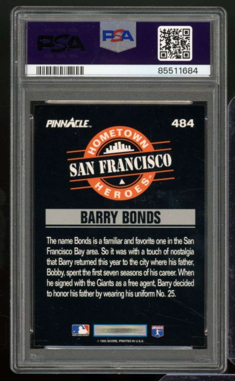 Barry Bonds Card 1993 Pinnacle #484 PSA 9 Image 2