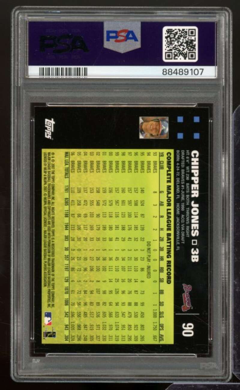 Chipper Jones Card 2007 Topps #90 PSA 9 Image 2