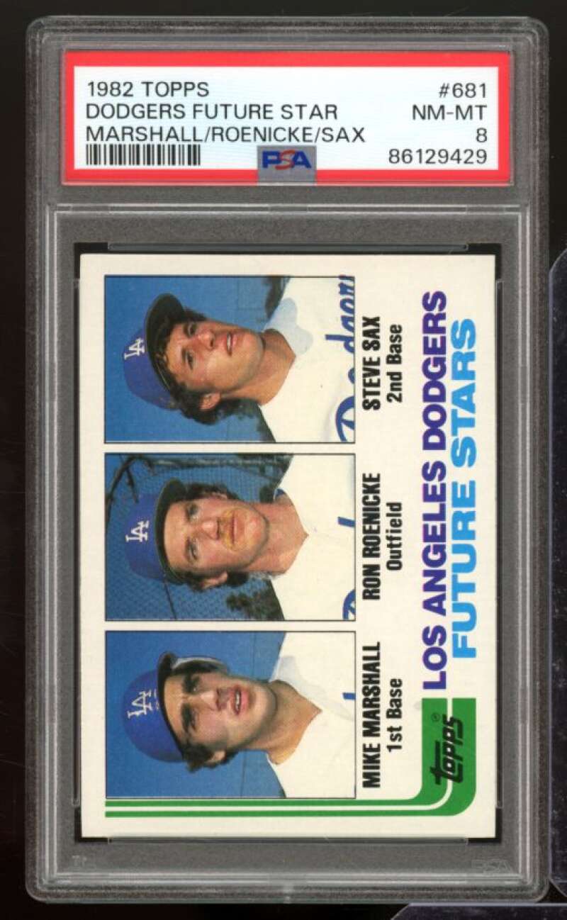 Steve Sax/Roenicke/Marshall Rookie Card 1982 Topps #681 PSA 8 Image 1