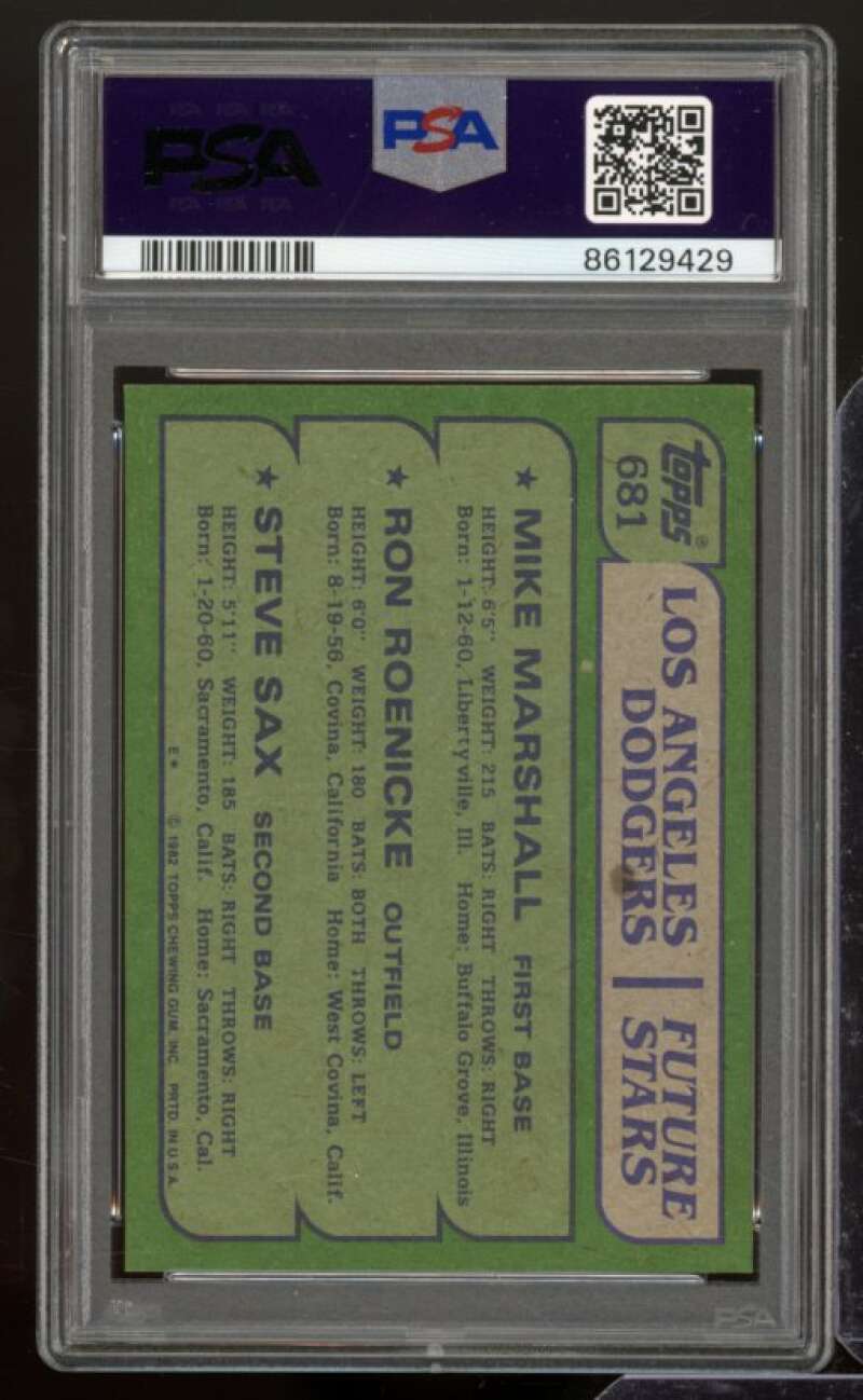 Steve Sax/Roenicke/Marshall Rookie Card 1982 Topps #681 PSA 8 Image 2