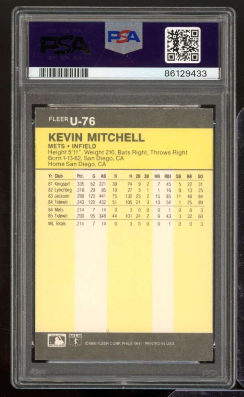 Kevin Mitchell Rookie Card 1986 Fleer Update #U-76 PSA 8 Image 2