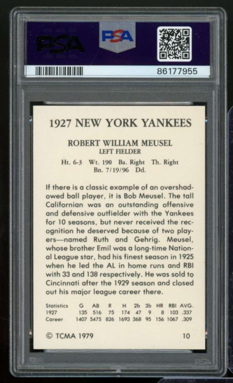 Bob Meusel Card 1979 TCMA 1927 New York Yankees (pop 2) #10 PSA 9 Image 2