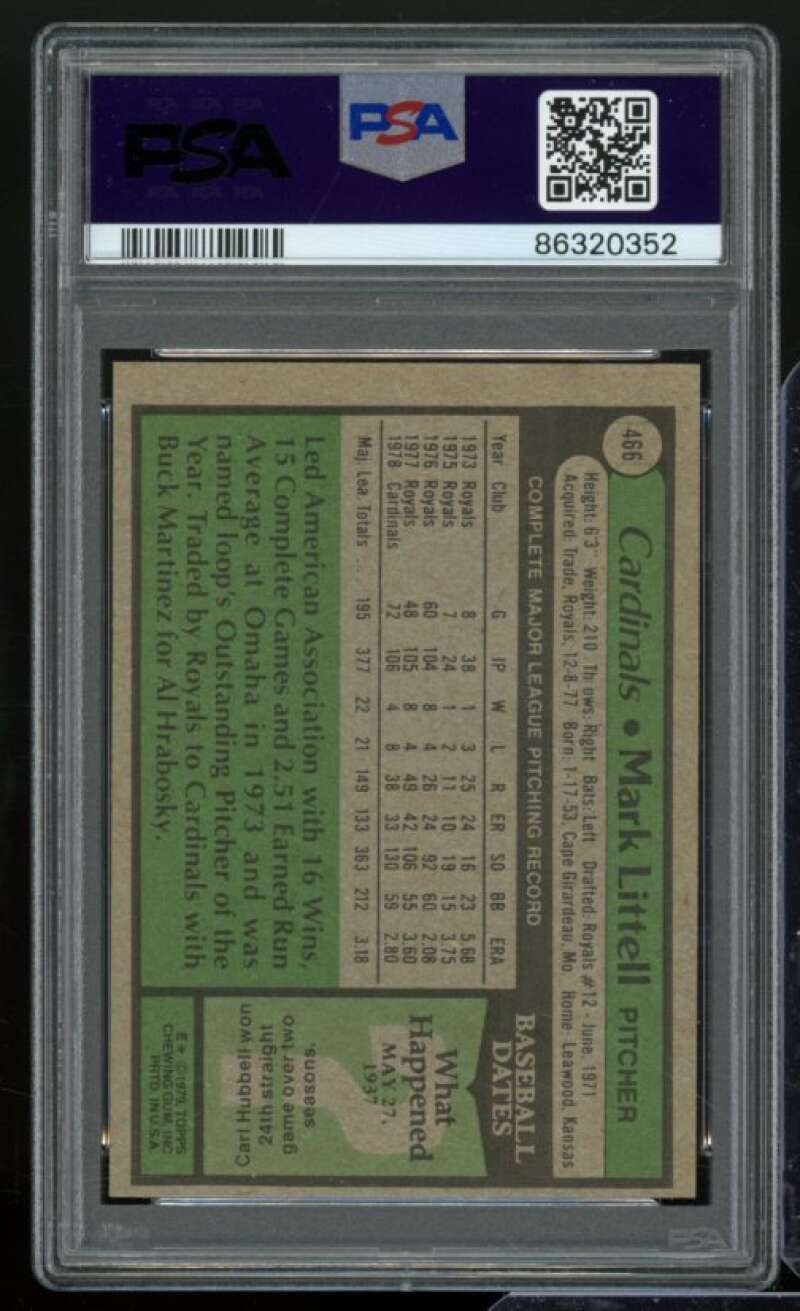 Mark Littell Card 1979 Topps #466 PSA 4 Image 2