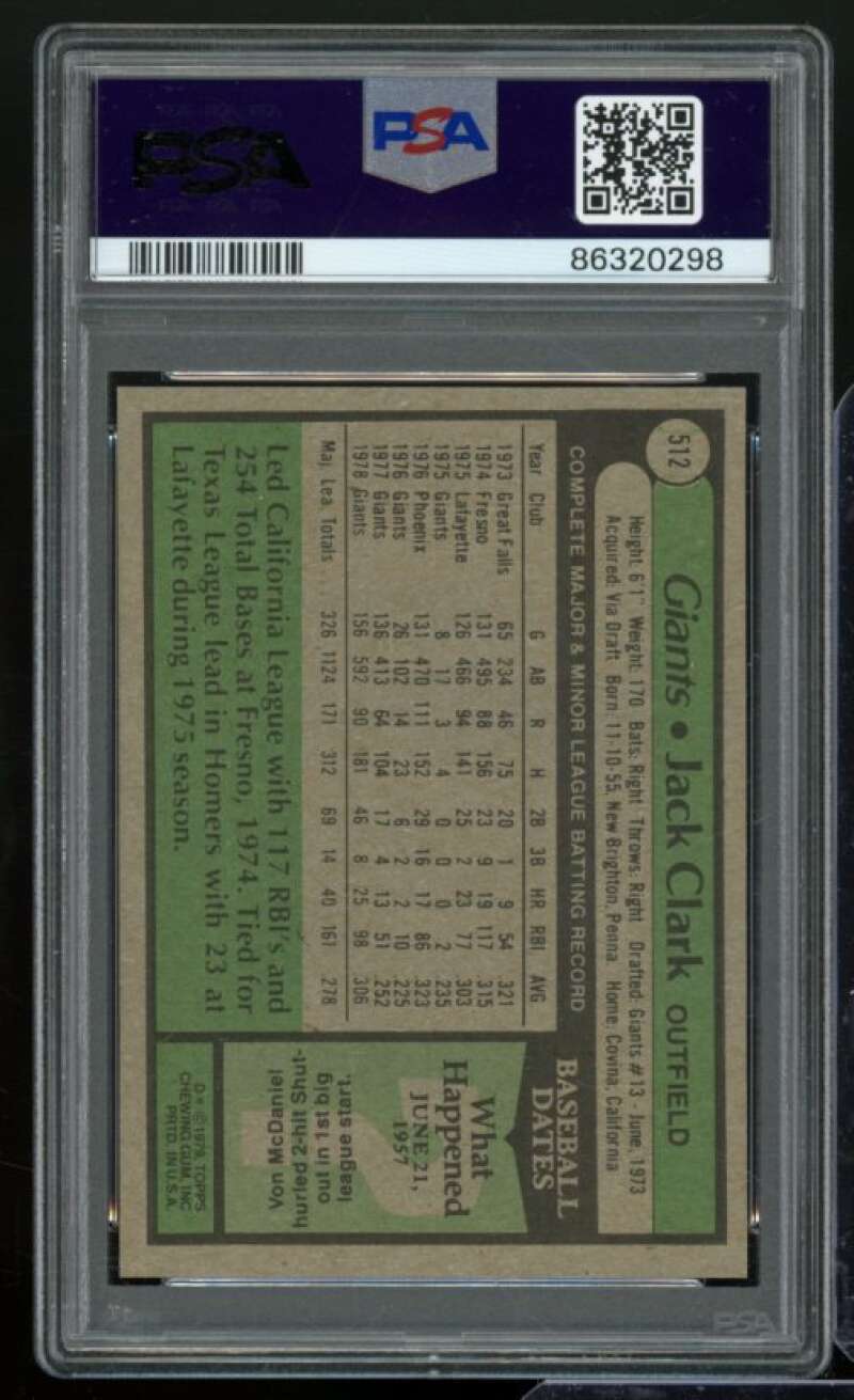 Jack Clark Card 1979 Topps #512 PSA 7 Image 2