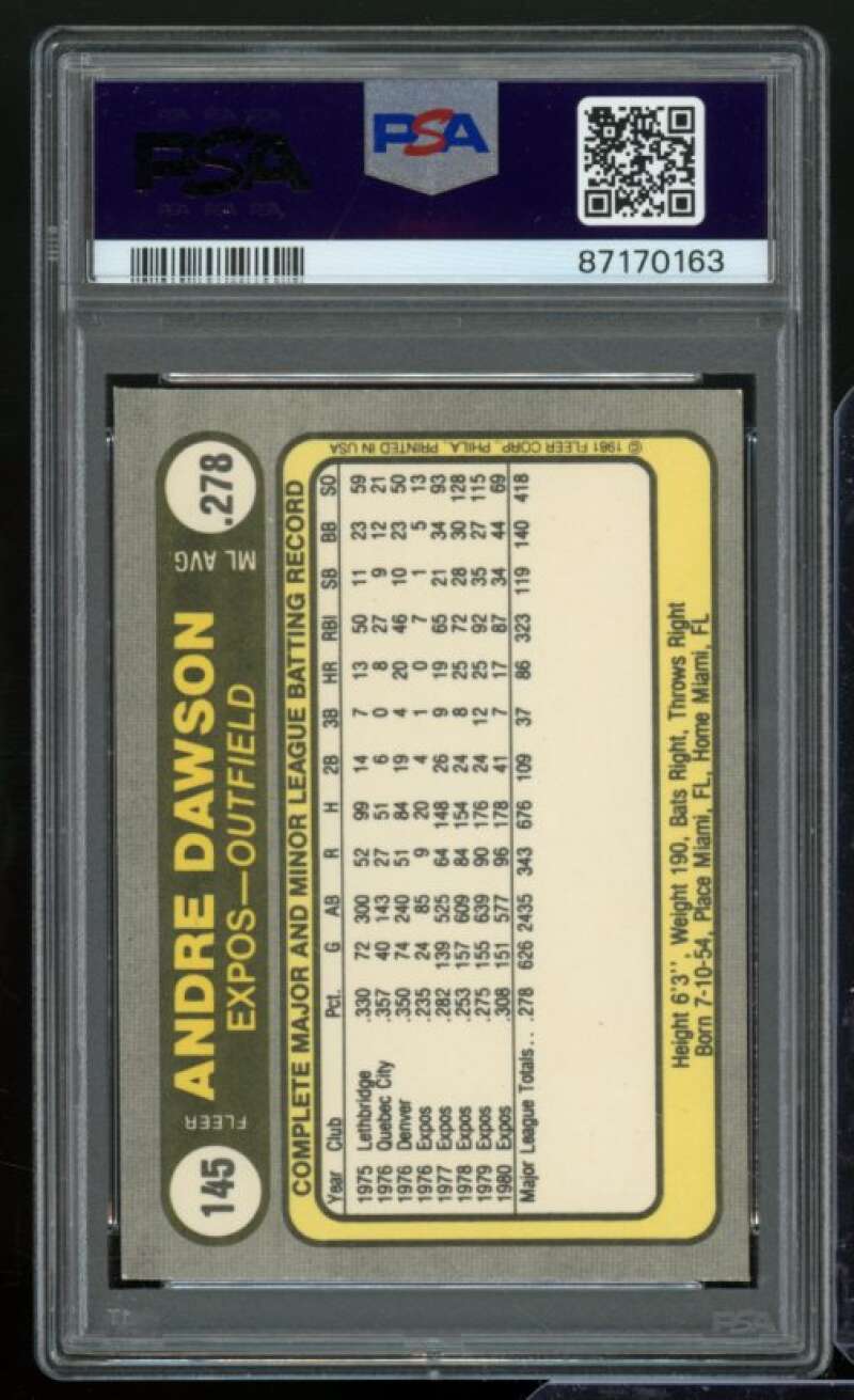 Andre Dawson Card 1981 Fleer #145 PSA 8 Image 2