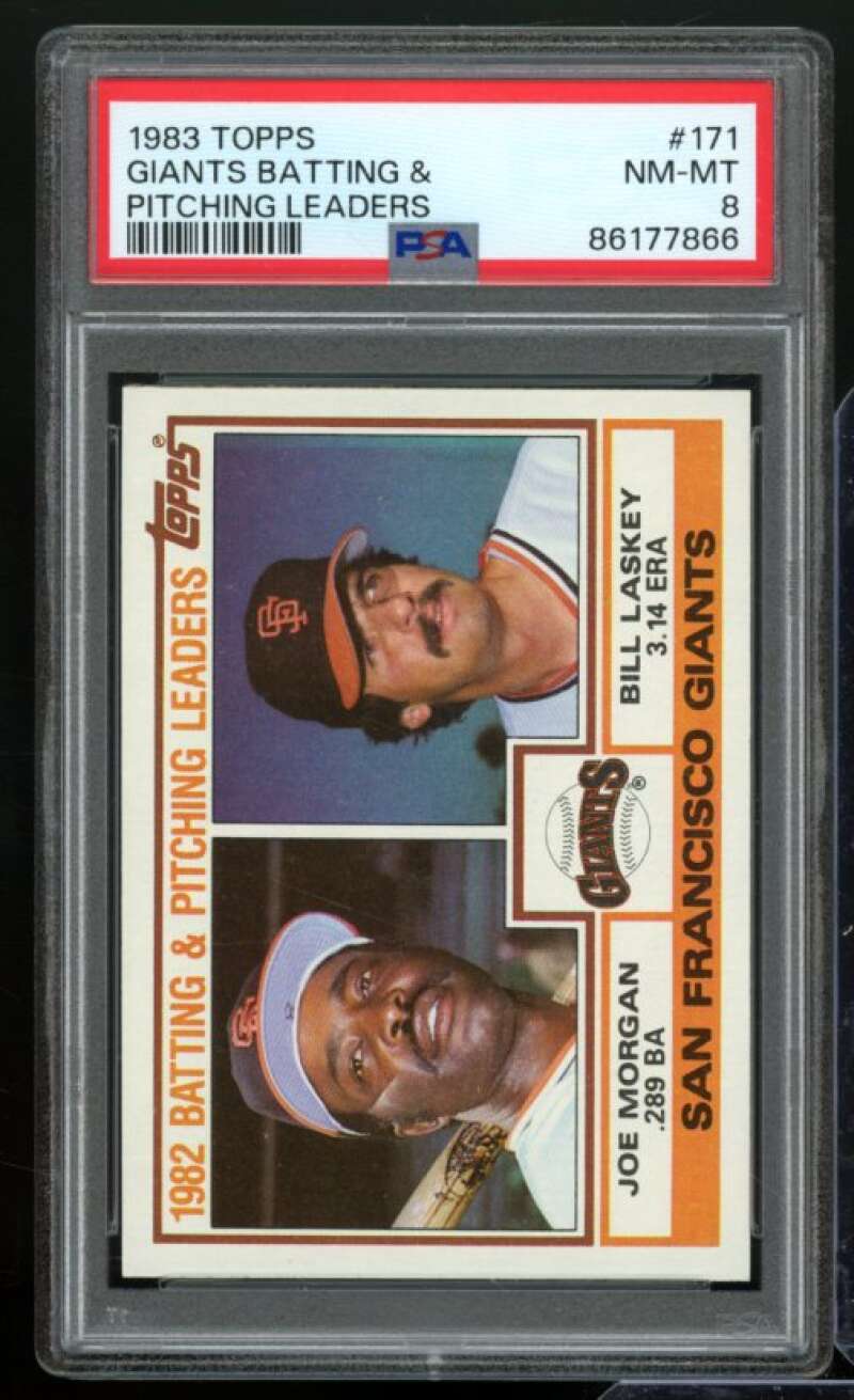 Bill Laskey / Joe Morgan Giants Leaders Card 1983 Topps #171 PSA 8 Image 1