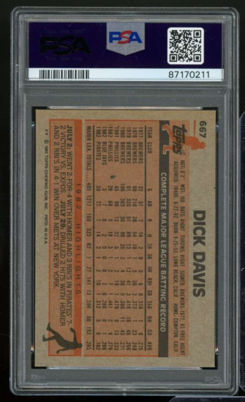 Dick Davis Card 1983 Topps #667 PSA 8 Image 2