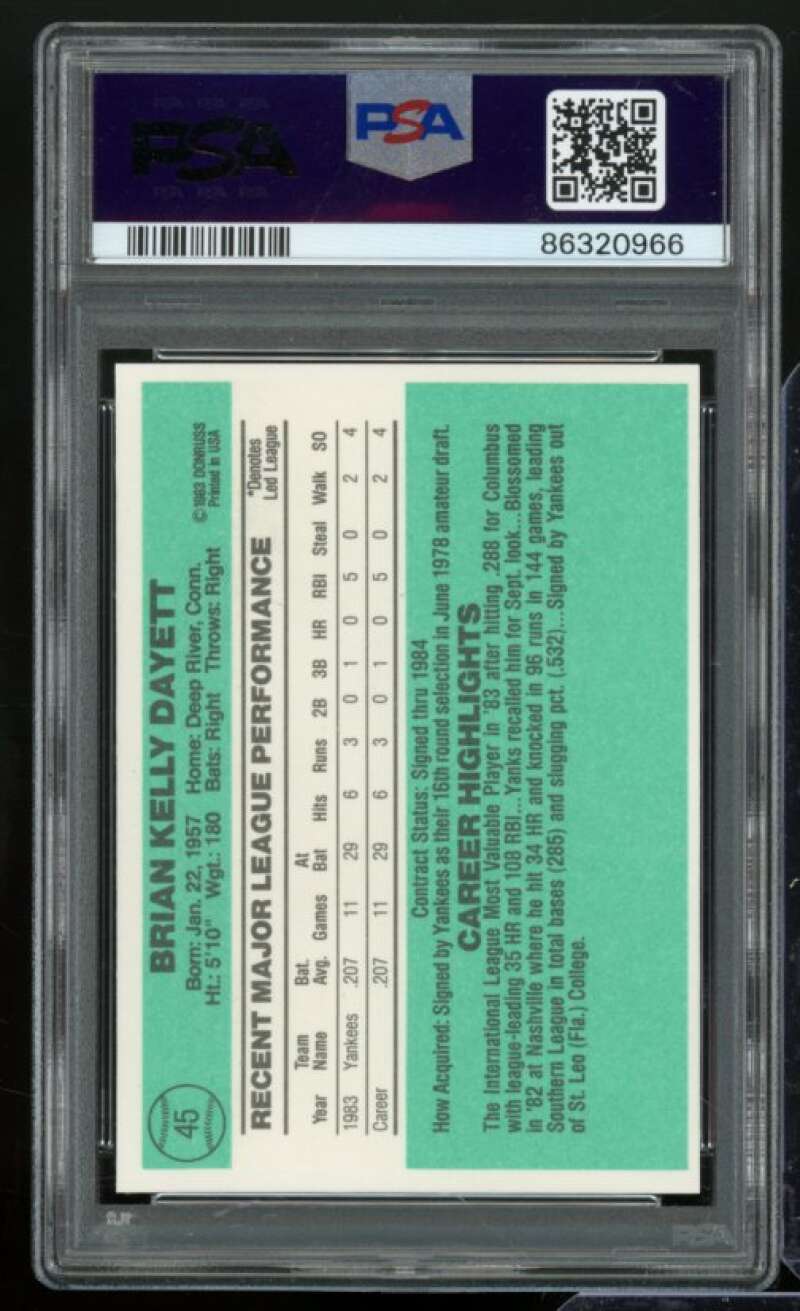 Brian Dayett Card 1984 Donruss #45 PSA 9 Image 2