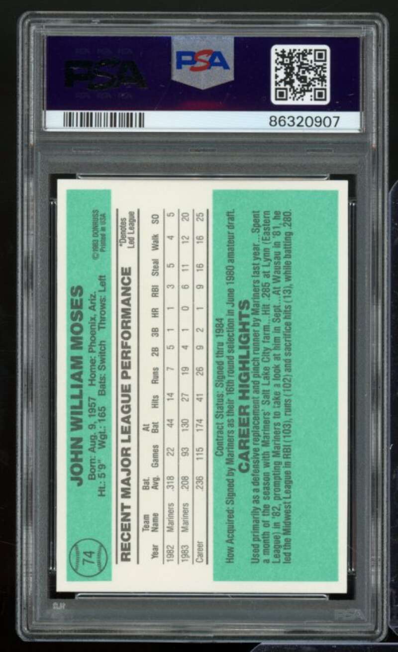 John Moses Card 1984 Donruss #74 PSA 9 Image 2