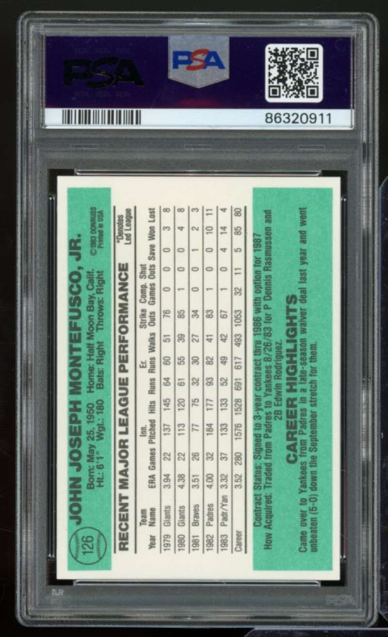 John Montefusco Card 1984 Donruss #126 PSA 9 Image 2