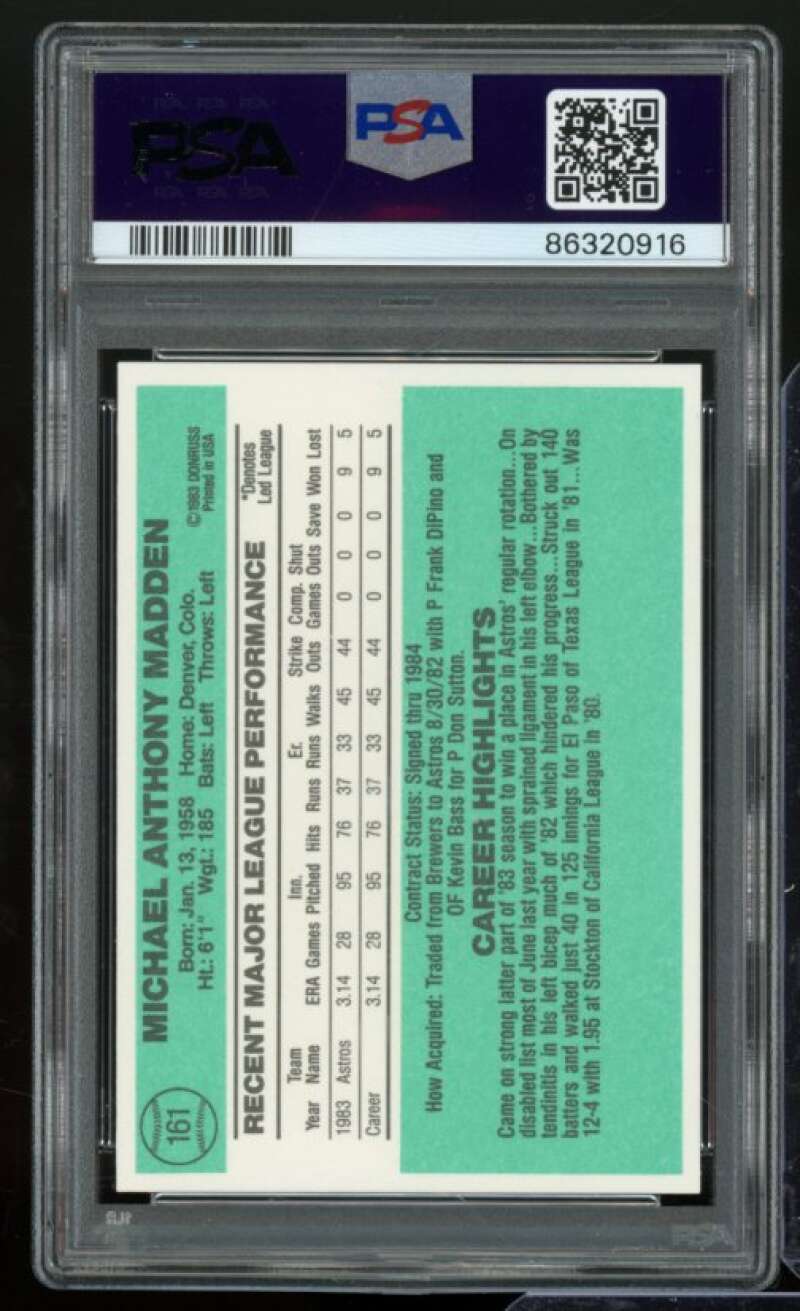 Mike Madden Card 1984 Donruss #161 PSA 9 Image 2