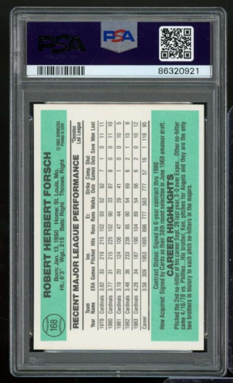 Bob Forsch Card 1984 Donruss #168 PSA 9 Image 2