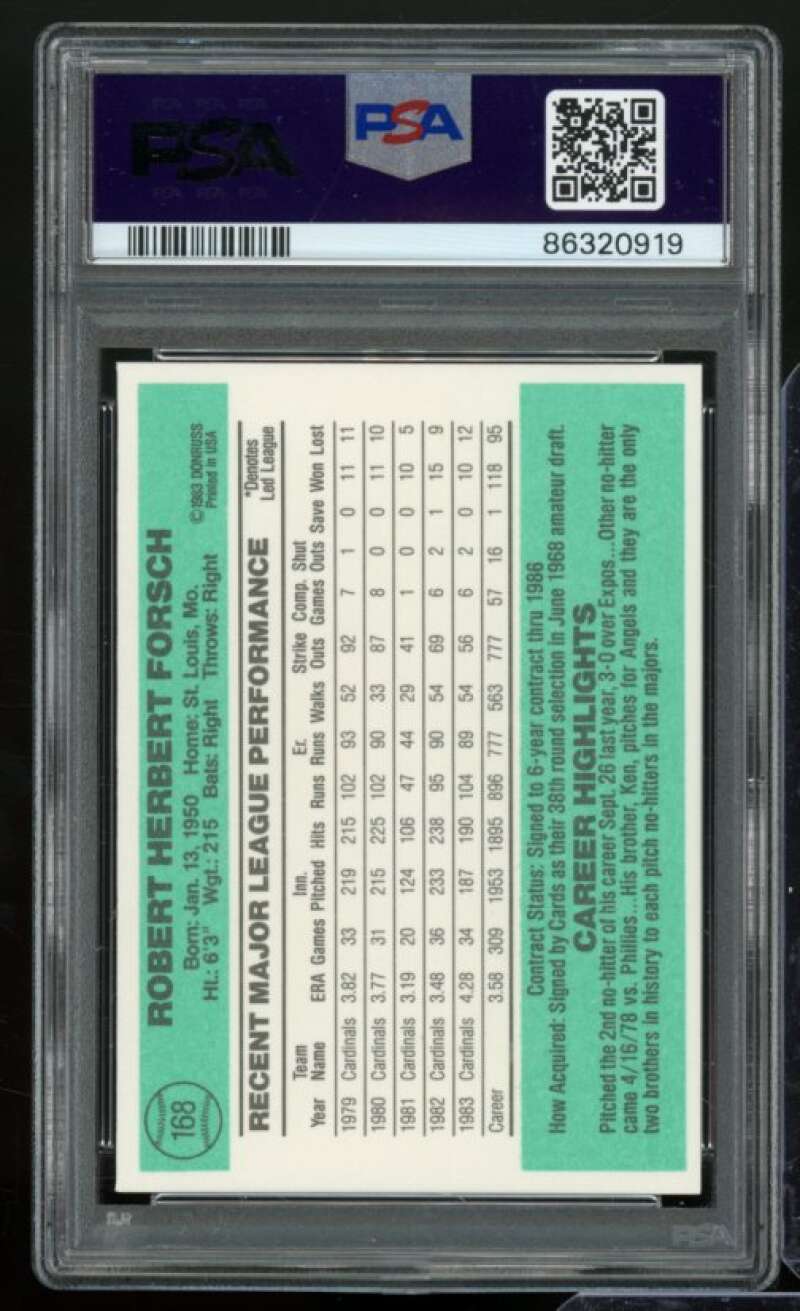 Bob Forsch Card 1984 Donruss #168 PSA 9 Image 2