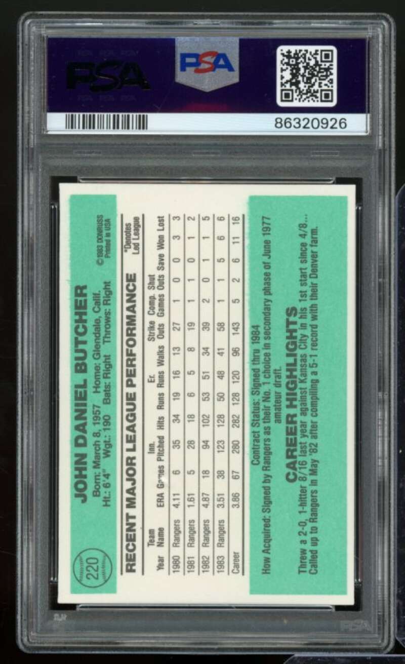 John Butcher Card 1984 Donruss #220 PSA 9 Image 2