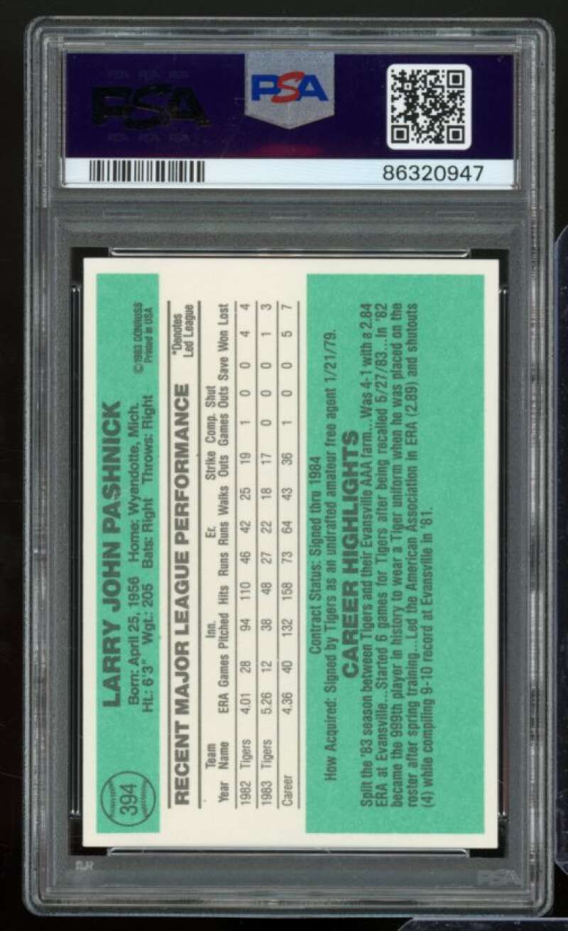 Larry Pashnick Card 1984 Donruss #394 PSA 9 Image 2