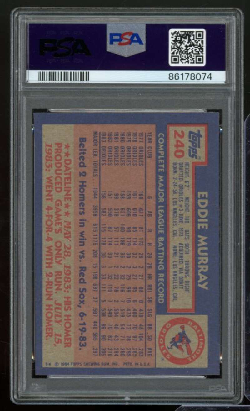 Eddie Murray Card 1984 Topps #240 PSA 9 Image 2