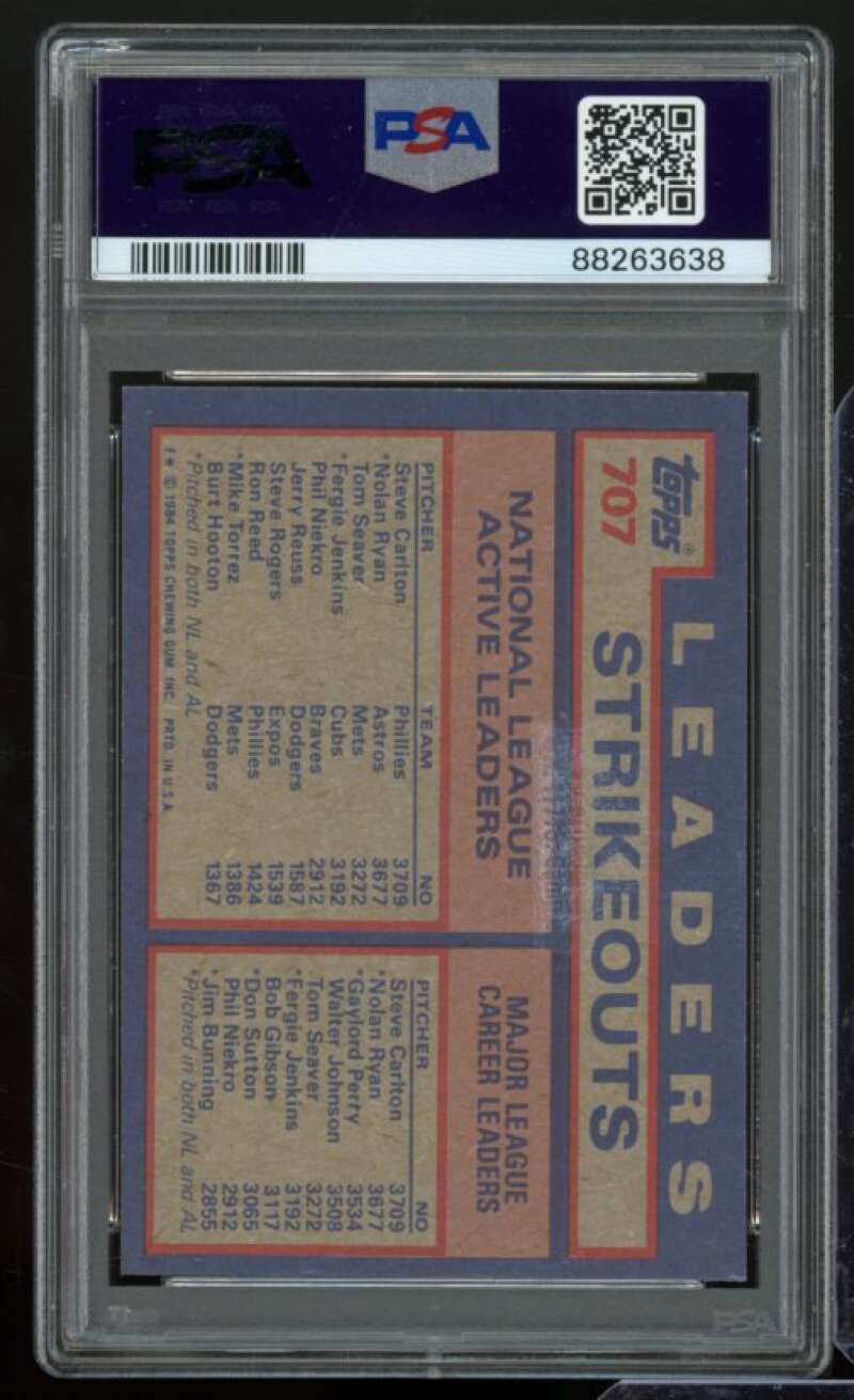 Seaver / Carlton / Nolan Ryan Strikeout Leaders Card 1984 Topps #707 PSA 6 Image 2