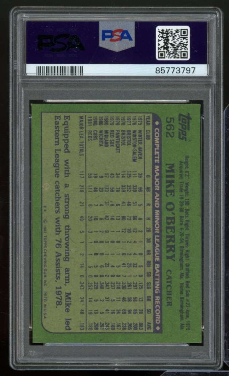 Mike O'Berry Card 1982 Topps #562 PSA 8 Image 2