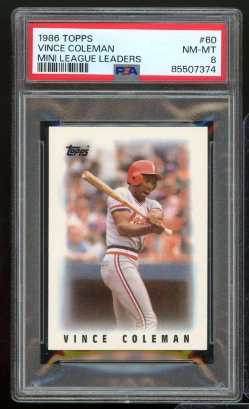 Vince Coleman Card 1986 Topps Mini League Leaders #60 PSA 8 Image 1