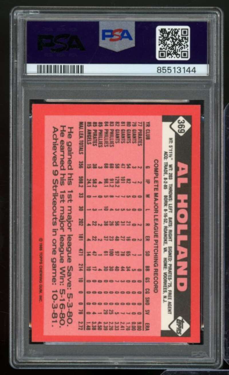 Al Holland Card 1986 Topps Tiffany #369 PSA 8 Image 2