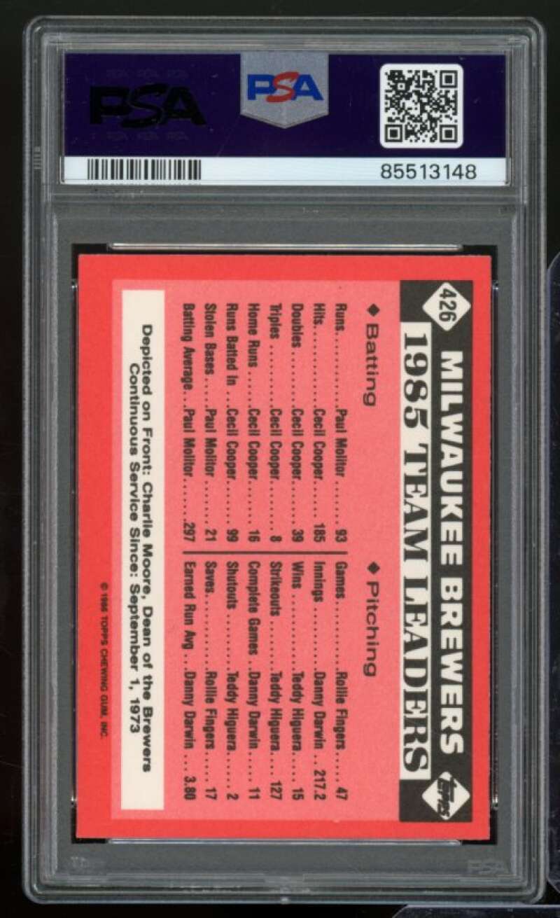 Charlie Moore Card 1986 Topps Tiffany #426 PSA 8 Image 2