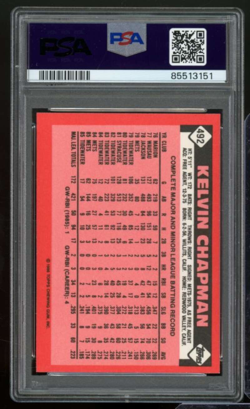 Kelvin Chapman Card 1986 Topps Tiffany #492 PSA 8 Image 2