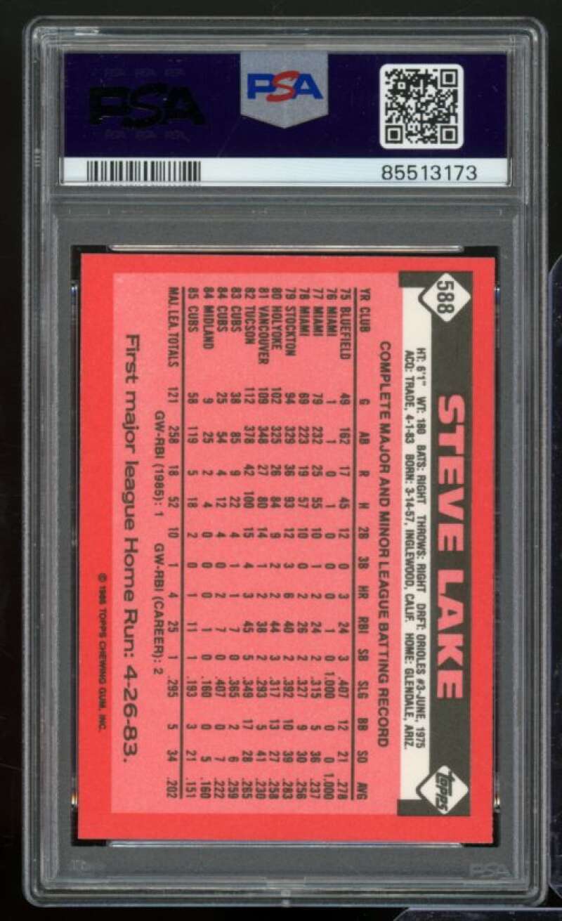 Steve Lake Card 1986 Topps Tiffany #588 PSA 8 Image 2