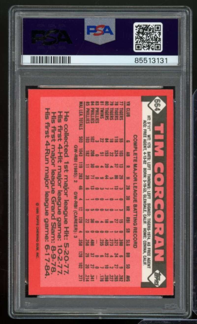 Tim Corcoran Card 1986 Topps Tiffany #664 PSA 8 Image 2