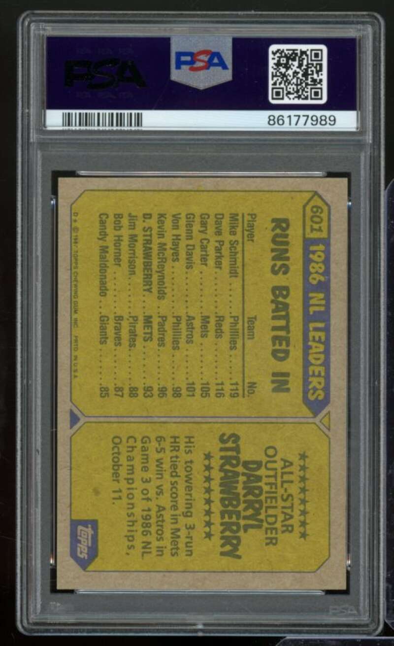 Darryl Strawberry Card 1987 Topps #601 PSA 8 Image 2