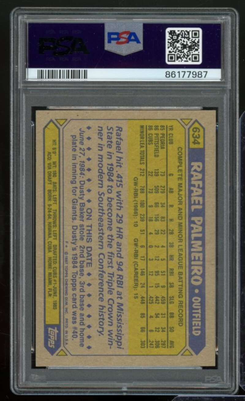 Rafael Palmeiro Rookie Card 1987 Topps #634 PSA 8 Image 2