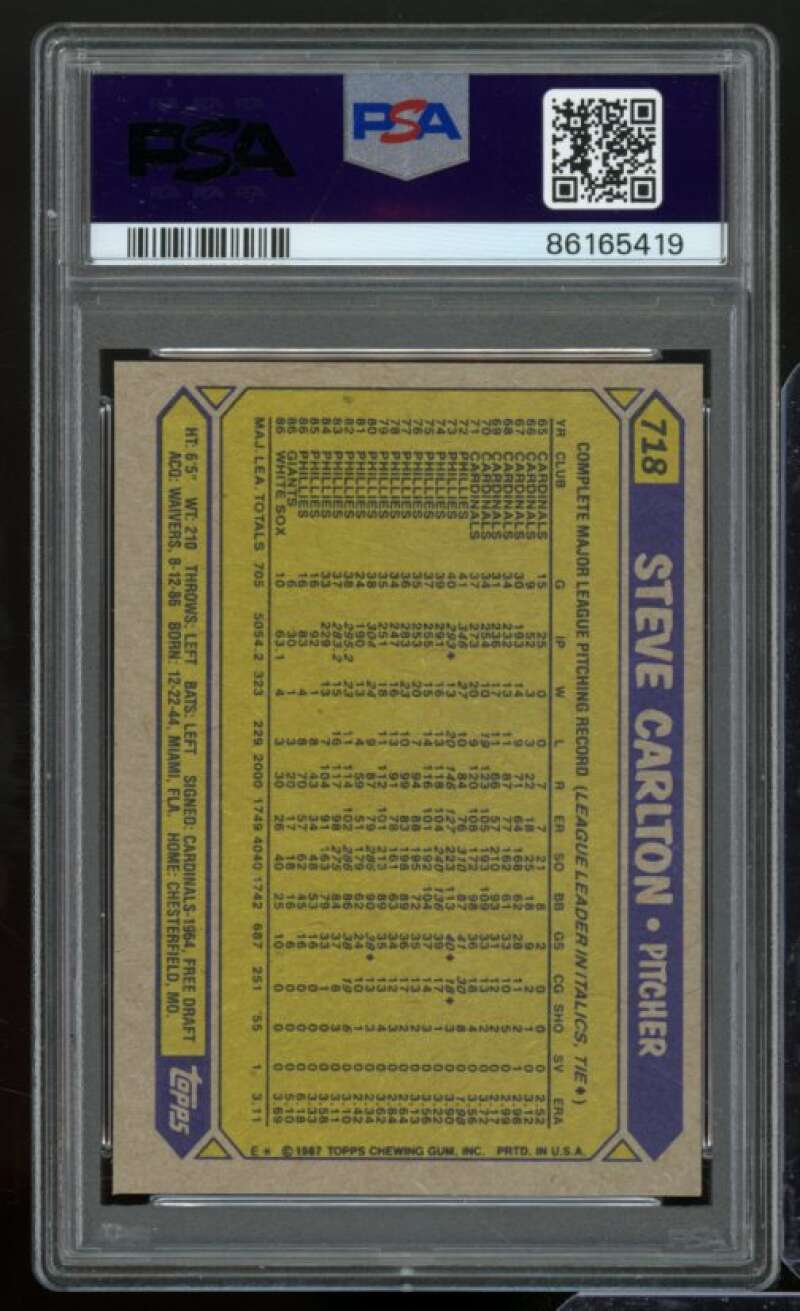 Steve Carlton Card 1987 Topps #718 PSA 8 Image 2