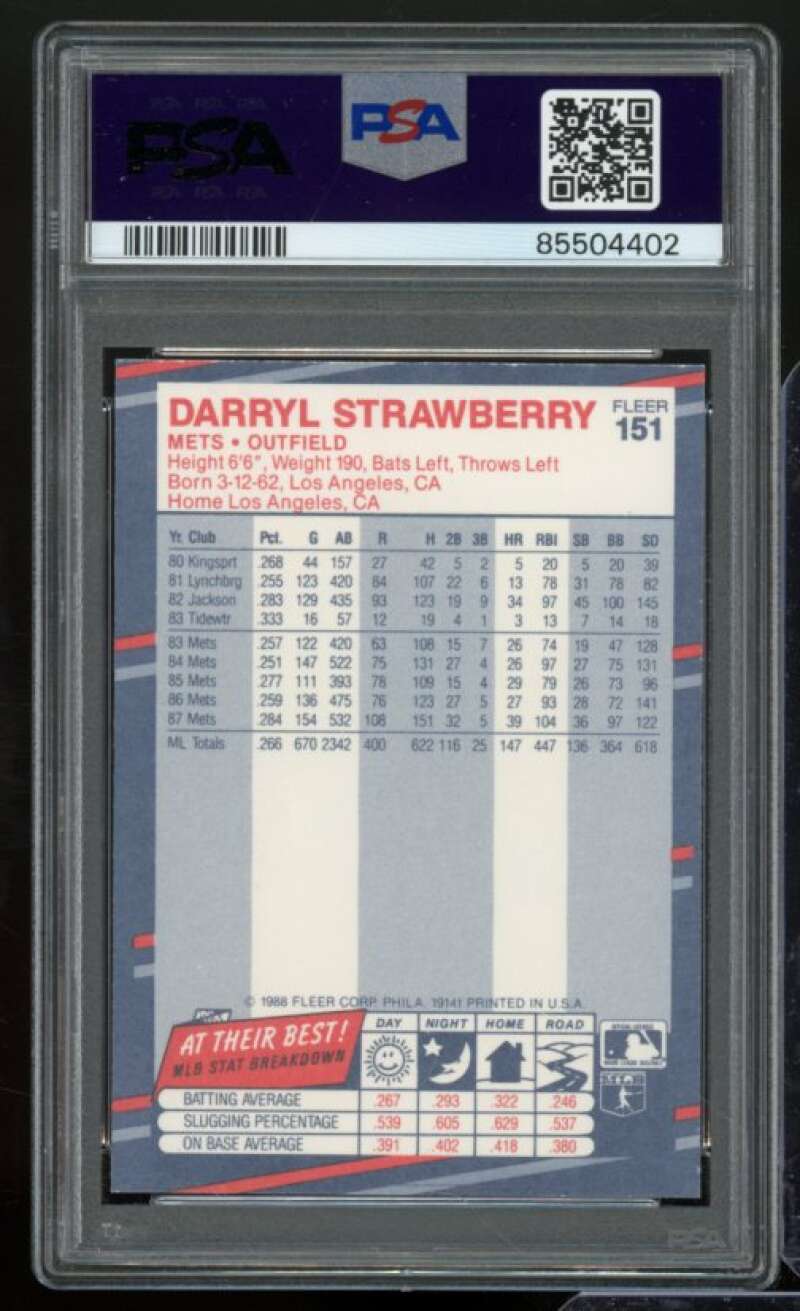 Darryl Strawberry Card 1988 Fleer #151 PSA 7 Image 2