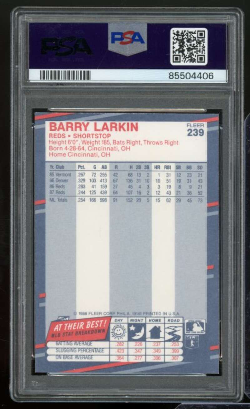 Barry Larkin Card 1988 Fleer #239 PSA 8 Image 2