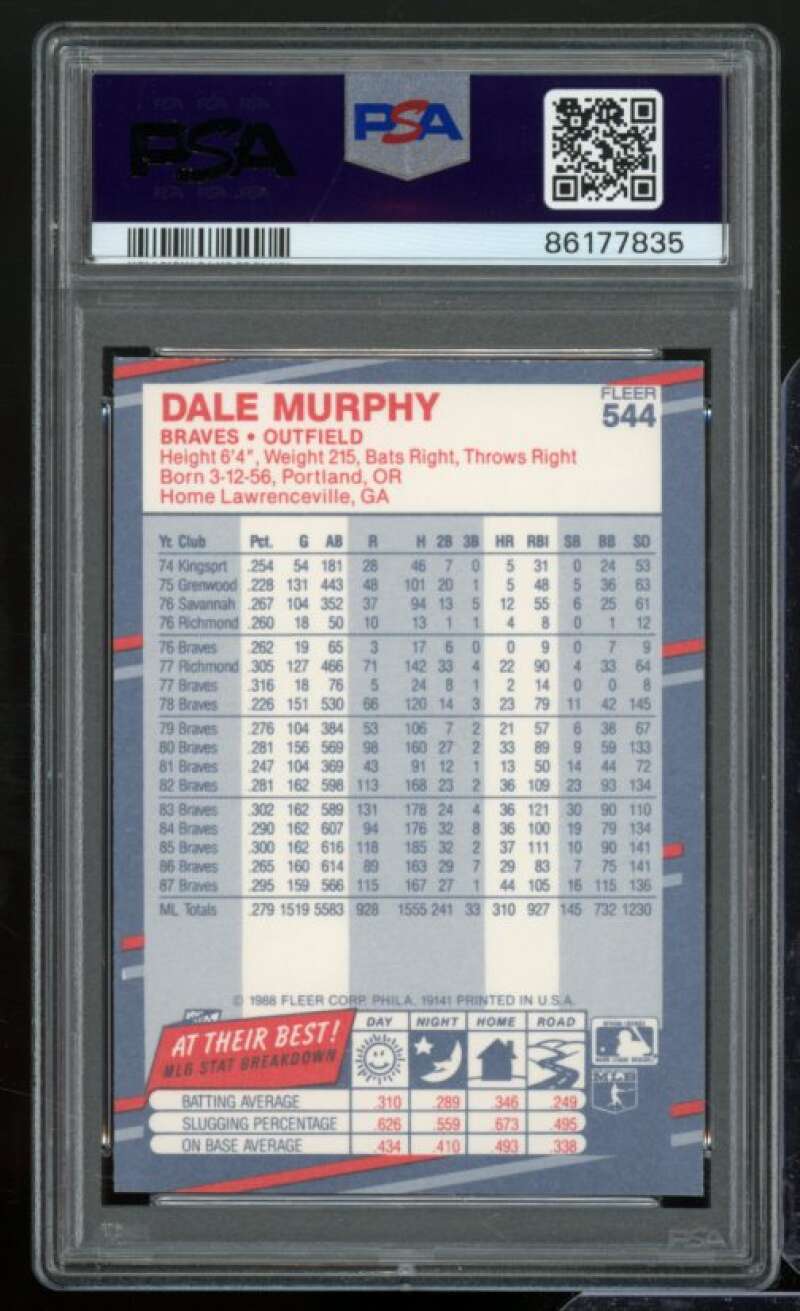 Dale Murphy Card 1988 Fleer Glossy #544 PSA 9 Image 2