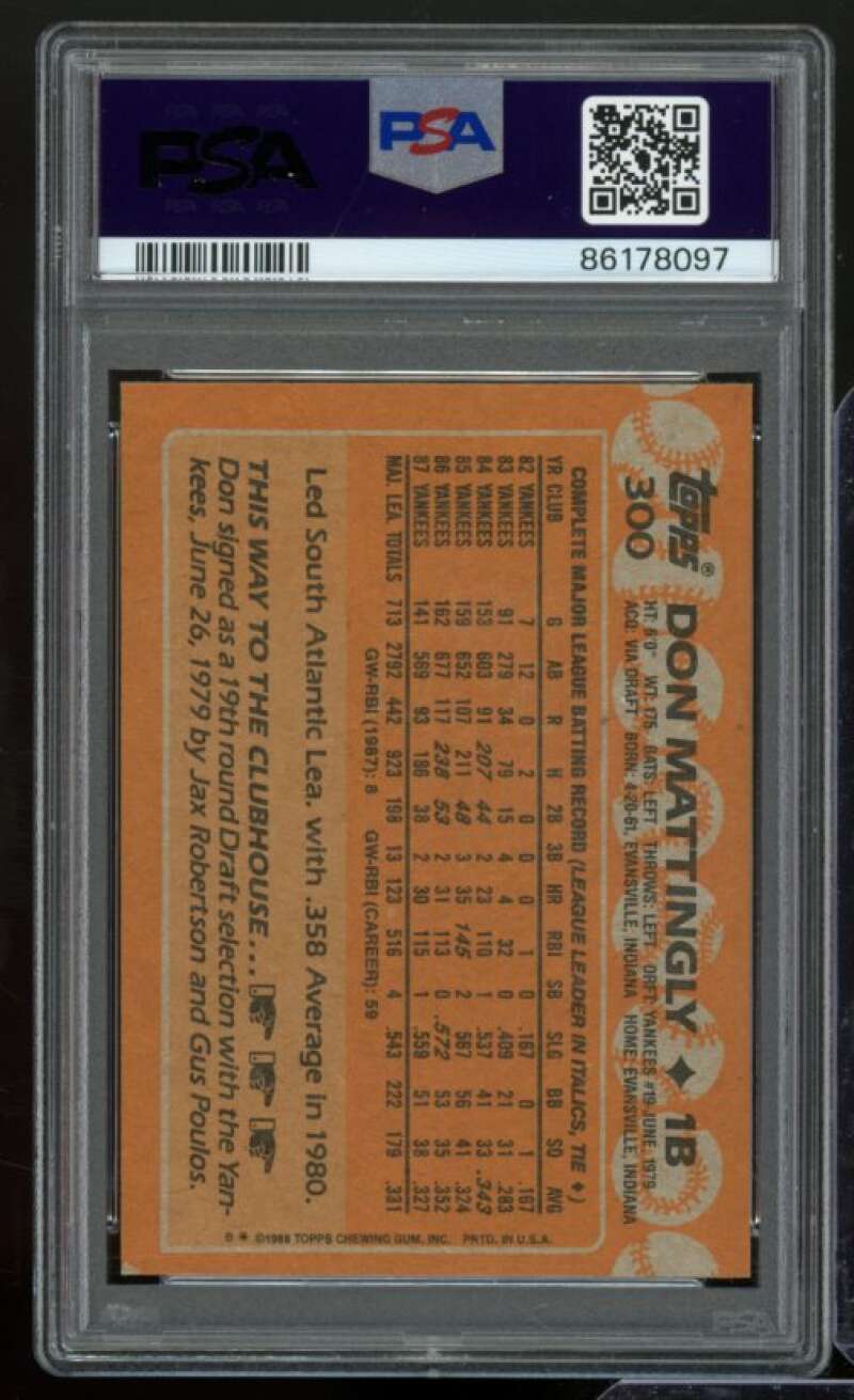 Don Mattingly Card 1988 Topps #300 PSA 8 Image 2