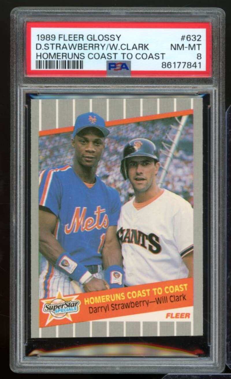 Darryl Strawberry/Will Clark Card 1989 Fleer Glossy #632 PSA 8 Image 1